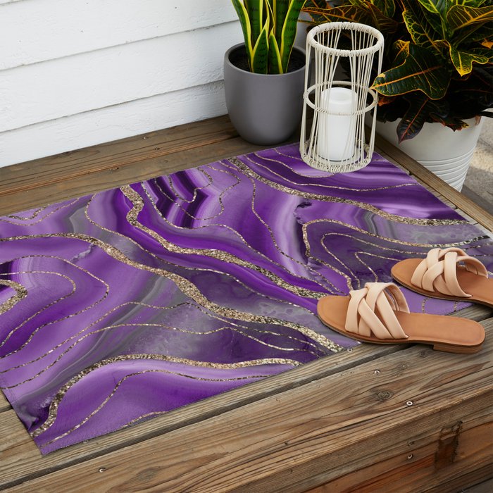Purple Gray Agate Gold Glitter Glam #1 (Faux Glitter) #marble #decor #art #society6 Outdoor Rug Gallery Image 2