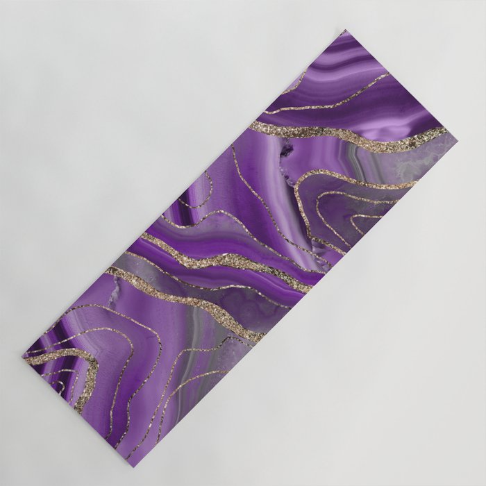 Purple Gray Agate Gold Glitter Glam #1 (Faux Glitter) #marble #decor #art #society6 Yoga Mat Gallery Image 1