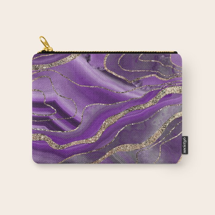 Purple Gray Agate Gold Glitter Glam #1 (Faux Glitter) #marble #decor #art #society6 Carry All Pouch Gallery Image 1