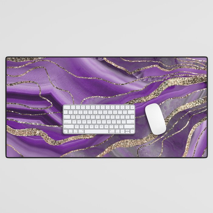 Purple Gray Agate Gold Glitter Glam #1 (Faux Glitter) #marble #decor #art #society6 Desk Mat Gallery Image 1