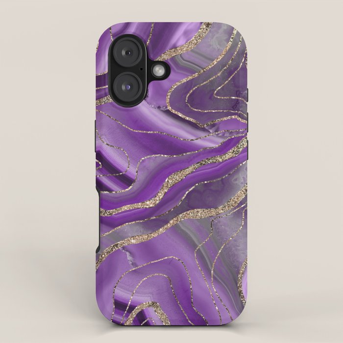 Purple Gray Agate Gold Glitter Glam #1 (Faux Glitter) #marble #decor #art #society6 iPhone Case Gallery Image 1