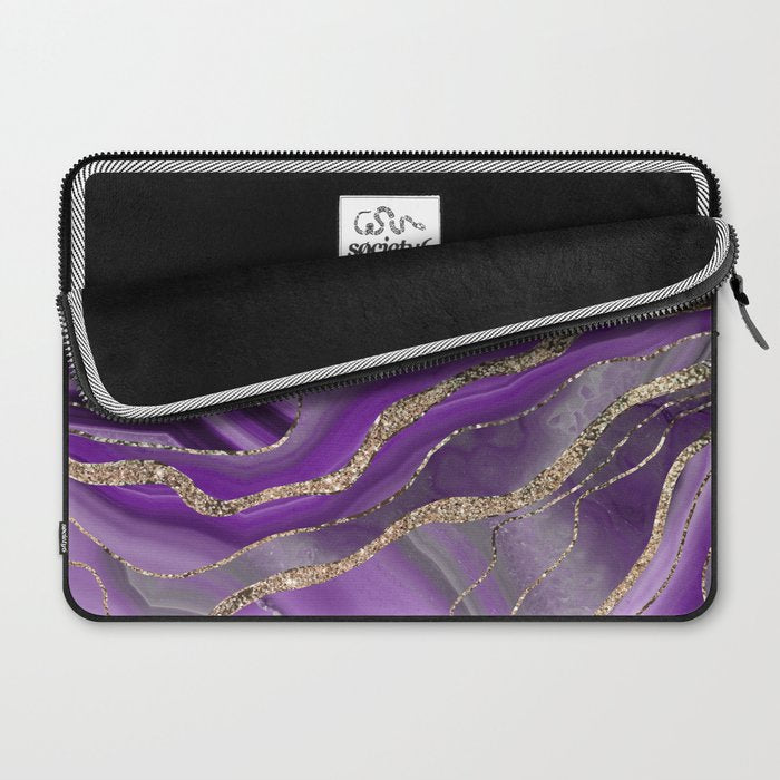 Purple Gray Agate Gold Glitter Glam #1 (Faux Glitter) #marble #decor #art #society6 Laptop Sleeve Gallery Image 2