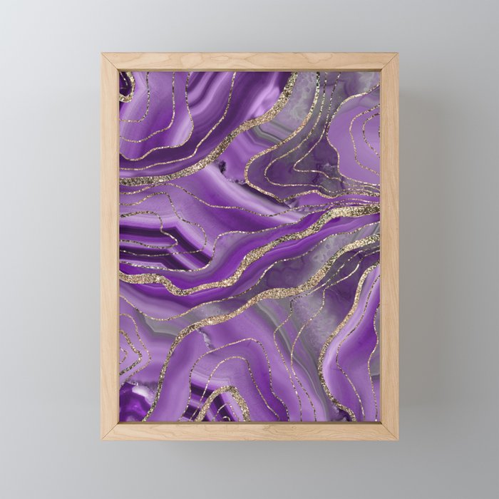 Purple Gray Agate Gold Glitter Glam #1 (Faux Glitter) #marble #decor #art #society6 Mini Art Print Gallery Image 1