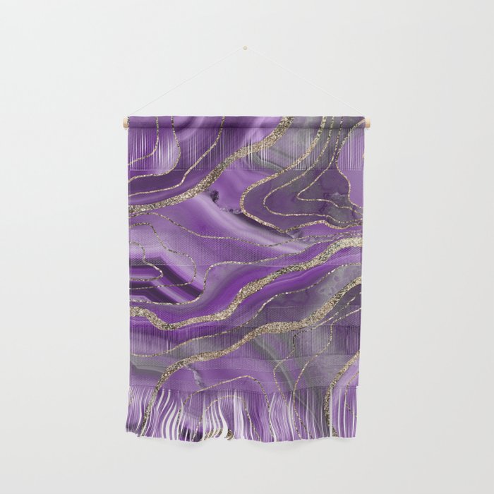 Purple Gray Agate Gold Glitter Glam #1 (Faux Glitter) #marble #decor #art #society6 Wall Hanging Gallery Image 1
