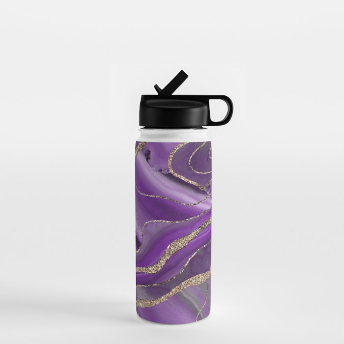 Purple Gray Agate Gold Glitter Glam #1 (Faux Glitter) #marble #decor #art #society6 Water Bottle Gallery Image 1