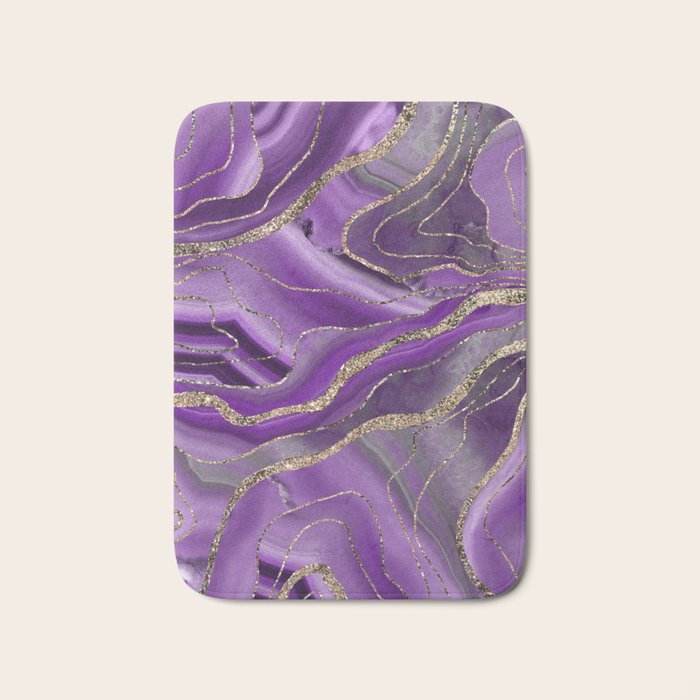Purple Gray Agate Gold Glitter Glam #1 (Faux Glitter) #marble #decor #art #society6 Bath Mat Gallery Image 1
