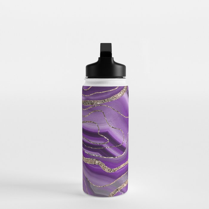 Purple Gray Agate Gold Glitter Glam #1 (Faux Glitter) #marble #decor #art #society6 Water Bottle Gallery Image 3