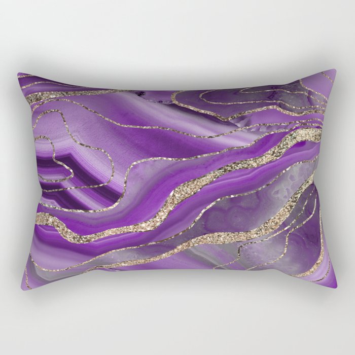Purple Gray Agate Gold Glitter Glam #1 (Faux Glitter) #marble #decor #art #society6 Rectangular Pillow Gallery Image 2