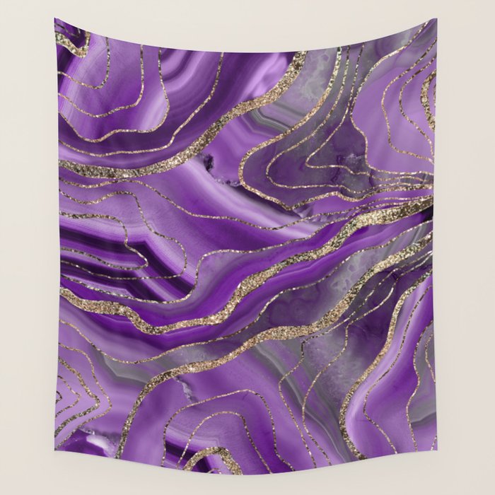 Purple Gray Agate Gold Glitter Glam #1 (Faux Glitter) #marble #decor #art #society6 Wall Tapestry Gallery Image 4