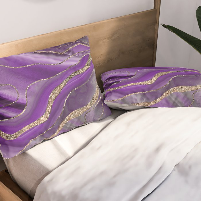 Purple Gray Agate Gold Glitter Glam #1 (Faux Glitter) #marble #decor #art #society6 Pillow Sham Gallery Image 2