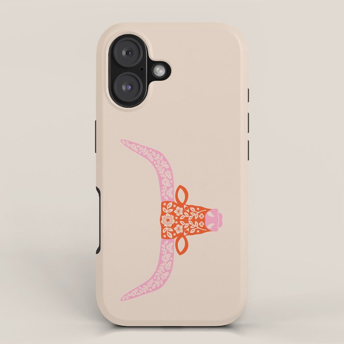 Floral Longhorn - Pink and Orange iPhone Case Gallery Image 1