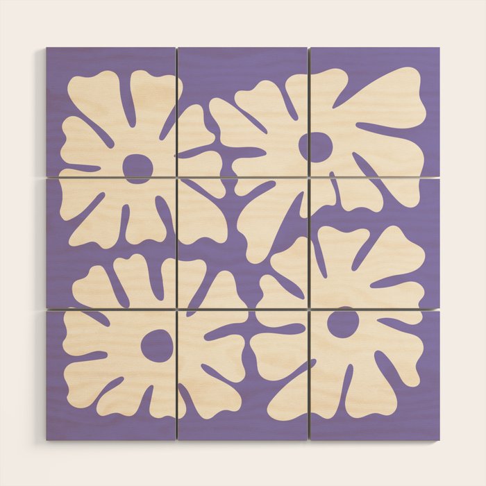 Mid-Century Flowers in Blue & White Wood Wall Art Gallery Image 1