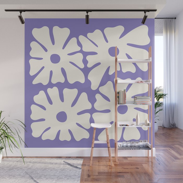 Mid-Century Flowers in Blue & White Wall Mural Gallery Image 1