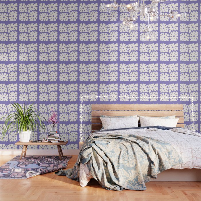 Mid-Century Flowers in Blue & White Wallpaper Gallery Image 1