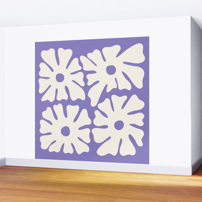 Mid-Century Flowers in Blue & White Wall Mural Gallery Image 2