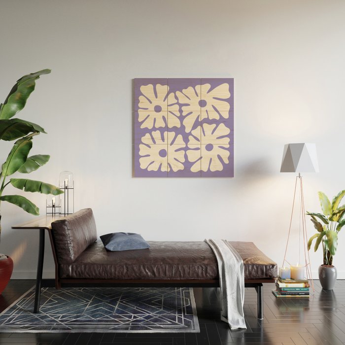 Mid-Century Flowers in Blue & White Wood Wall Art Gallery Image 2