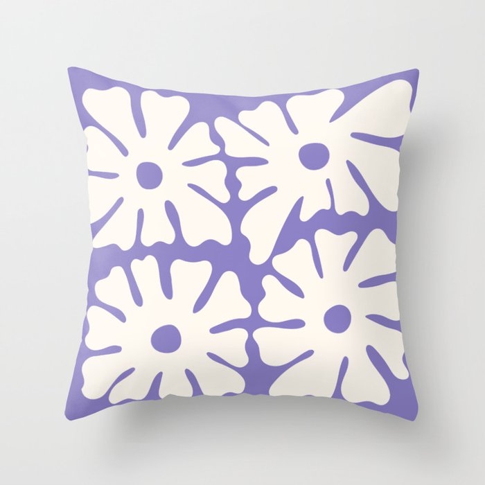 Mid-Century Flowers in Blue & White Throw Pillow Gallery Image 1