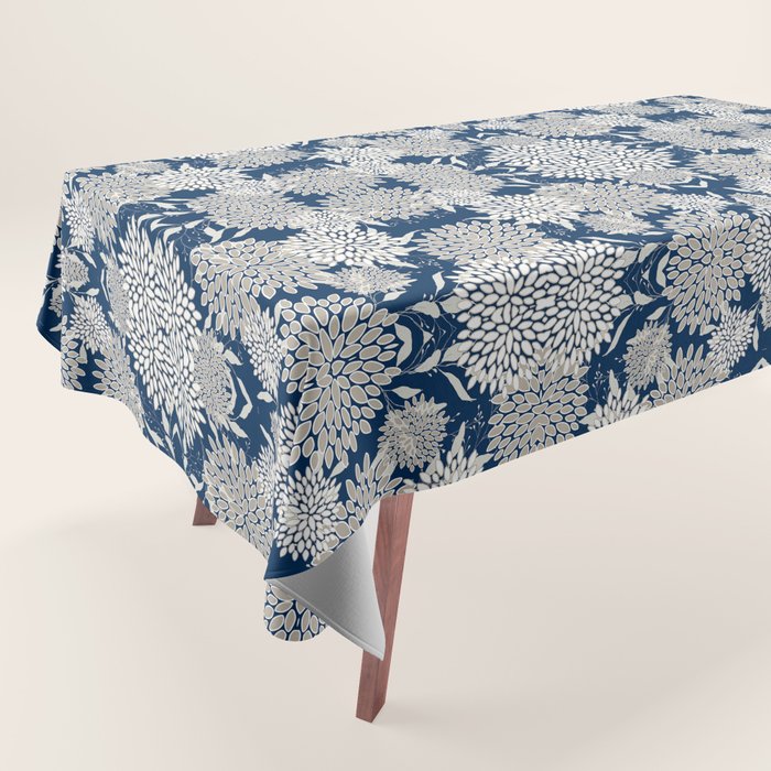 Leaves and Blooms, Blue and Gray Tablecloth Gallery Image 1