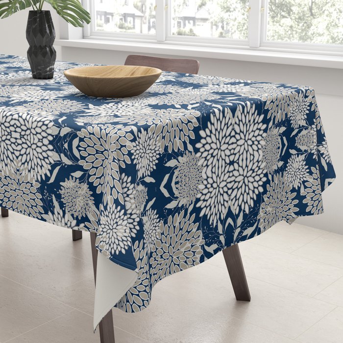 Leaves and Blooms, Blue and Gray Tablecloth Gallery Image 3