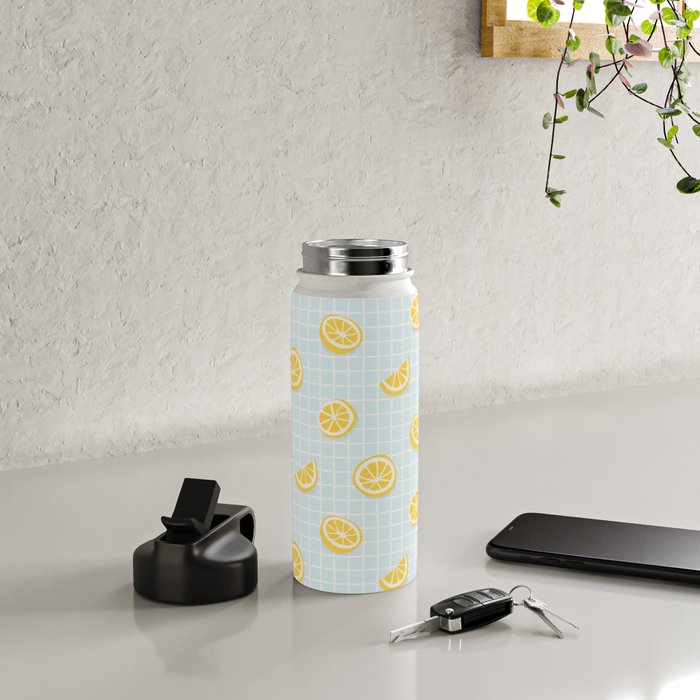 Vintage lemon fruit slice pattern Water Bottle Gallery Image 4
