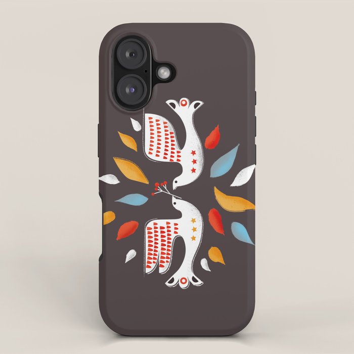Retro christmas birds illustration iPhone Case Gallery Image 1