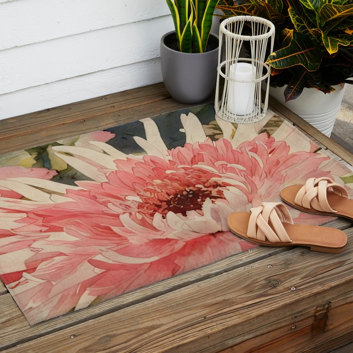 Pink germini dahlia flower 3 Outdoor Rug Gallery Image 2