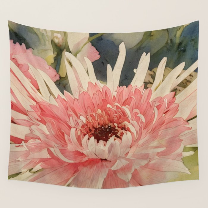 Pink germini dahlia flower 3 Wall Tapestry Gallery Image 4