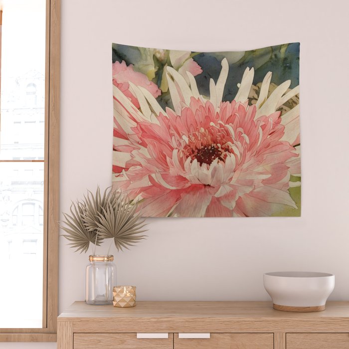 Pink germini dahlia flower 3 Wall Tapestry Gallery Image 2