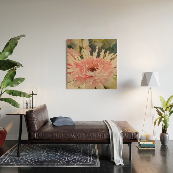 Pink germini dahlia flower 3 Wood Wall Art Gallery Image 2