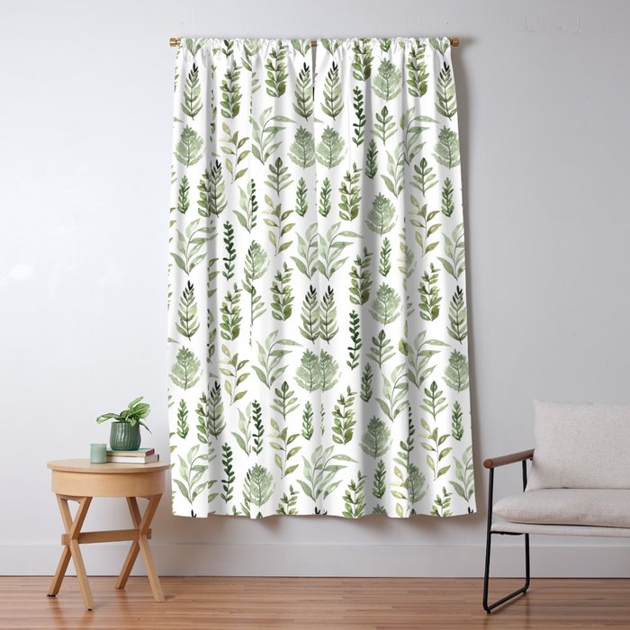 Watercolor leaves Window Curtain Gallery Image 1