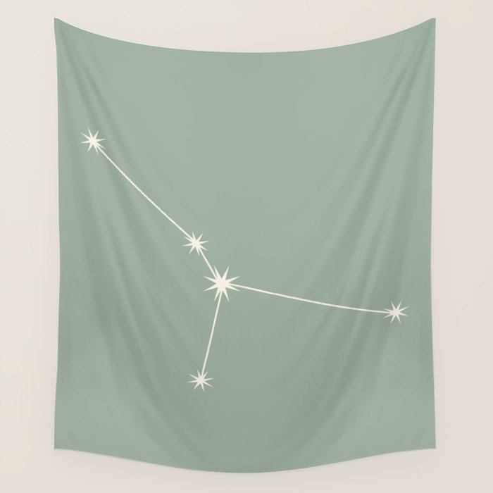 Cancer Zodiac Star Constellation Line Art Soft Sage Wall Tapestry Gallery Image 1