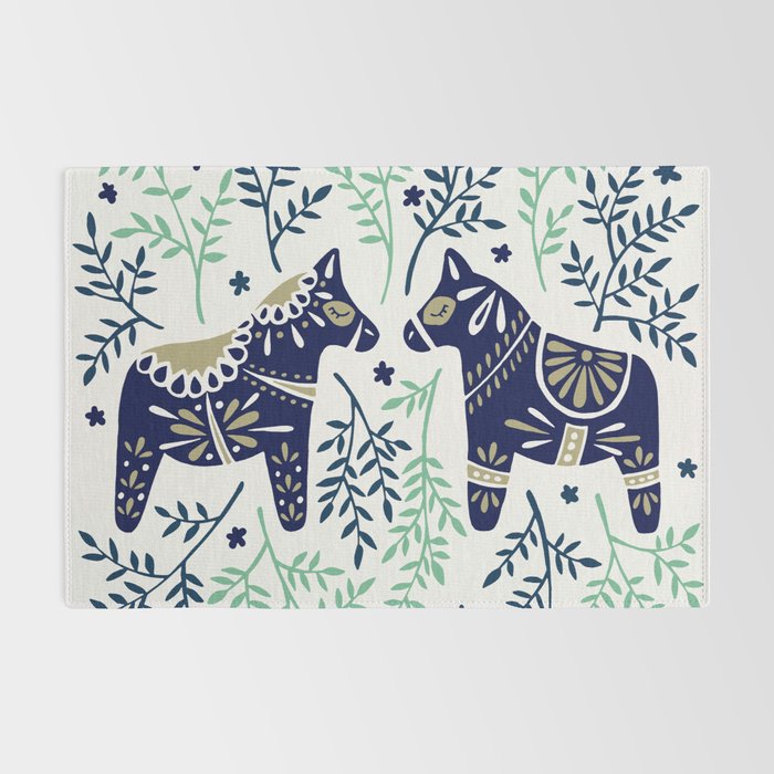 Swedish Dala Horse - Navy & Mint Palette Rug Gallery Image 2