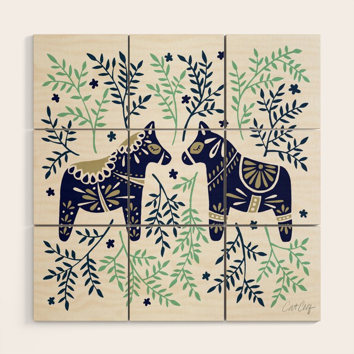 Swedish Dala Horse - Navy & Mint Palette Wood Wall Art Gallery Image 1