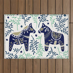 Swedish Dala Horse - Navy & Mint Palette Outdoor Rug Gallery Image 1