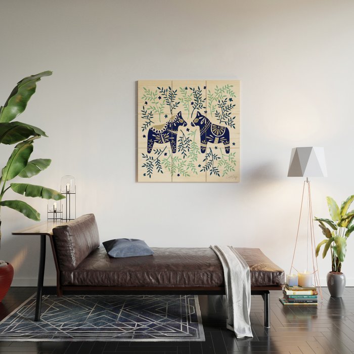 Swedish Dala Horse - Navy & Mint Palette Wood Wall Art Gallery Image 2