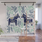 Swedish Dala Horse - Navy & Mint Palette Wall Mural Gallery Image 1