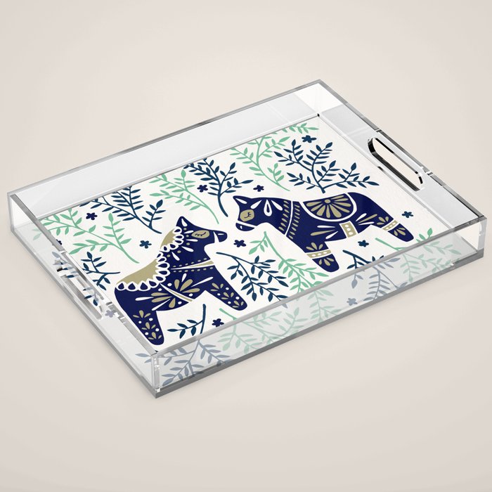 Swedish Dala Horse - Navy & Mint Palette Acrylic Tray Gallery Image 1
