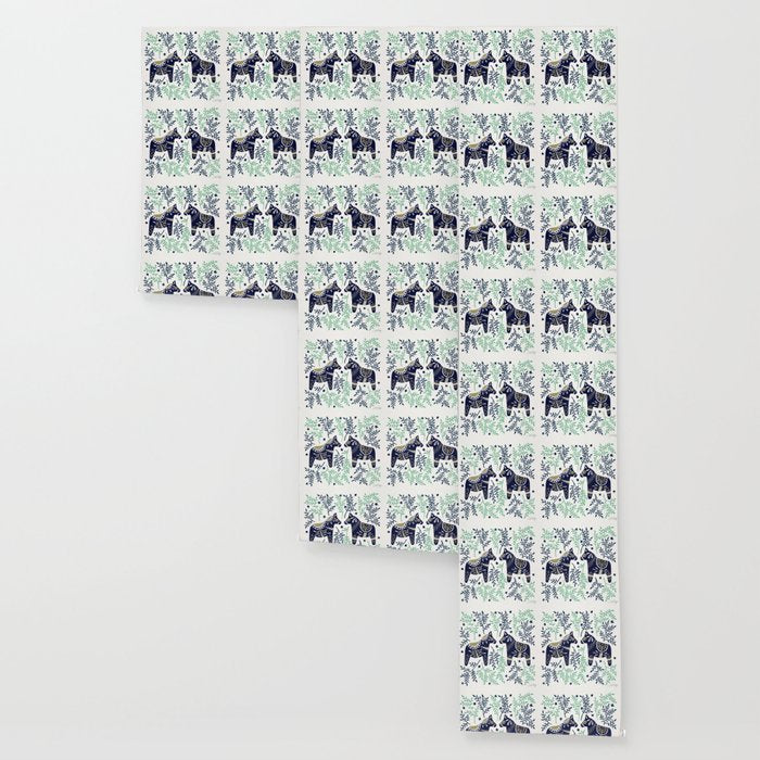Swedish Dala Horse - Navy & Mint Palette Wallpaper Gallery Image 3