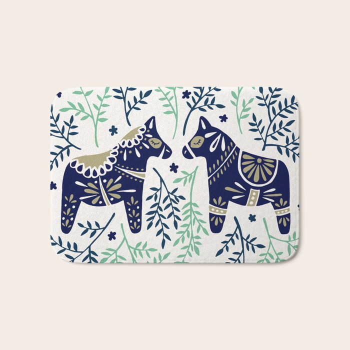 Swedish Dala Horse - Navy & Mint Palette Bath Mat Gallery Image 1