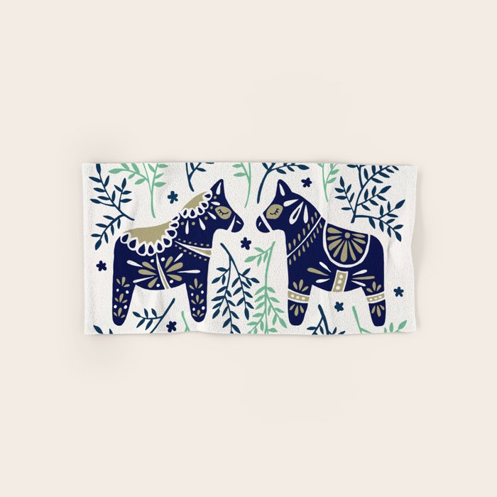 Swedish Dala Horse - Navy & Mint Palette Bath Towel Gallery Image 1