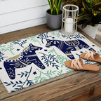 Swedish Dala Horse - Navy & Mint Palette Outdoor Rug Gallery Image 2