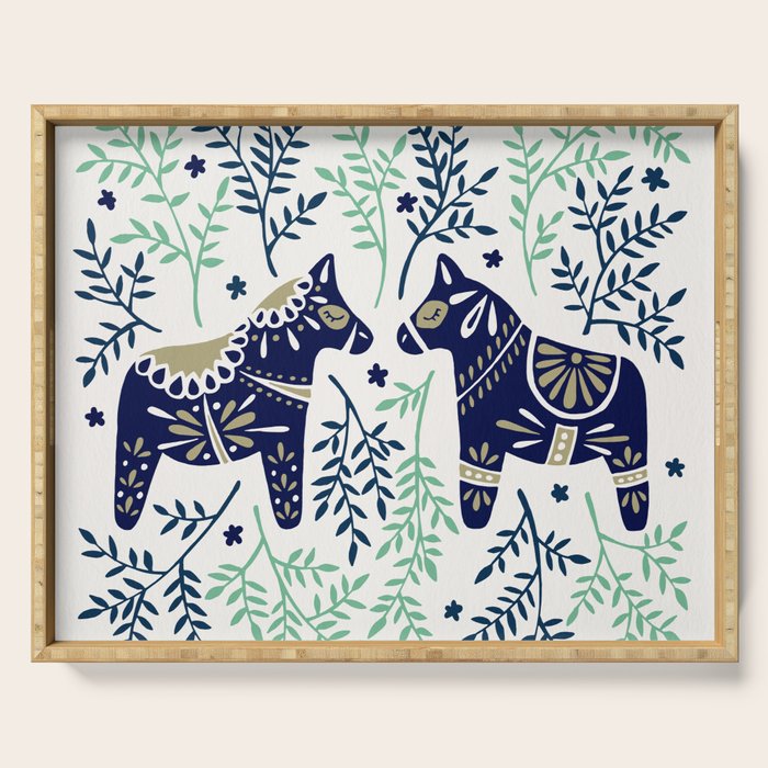 Swedish Dala Horse - Navy & Mint Palette Serving Tray Gallery Image 1