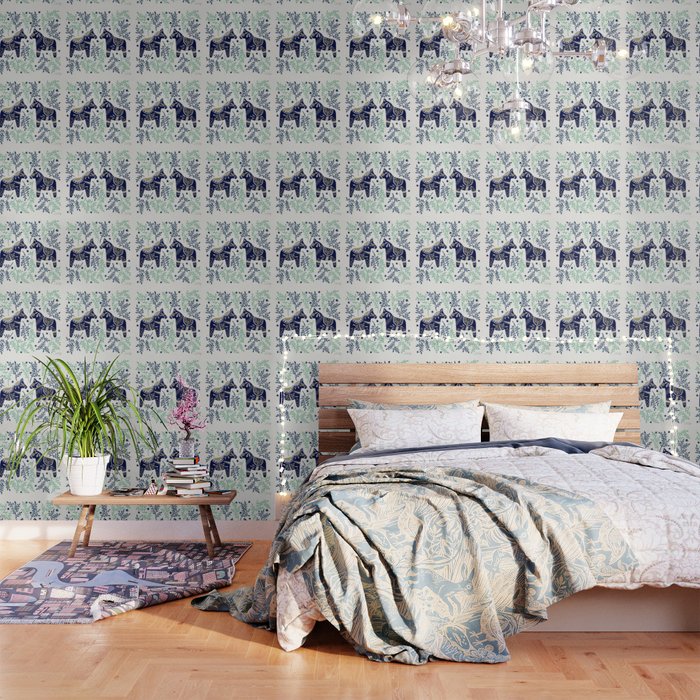 Swedish Dala Horse - Navy & Mint Palette Wallpaper Gallery Image 3