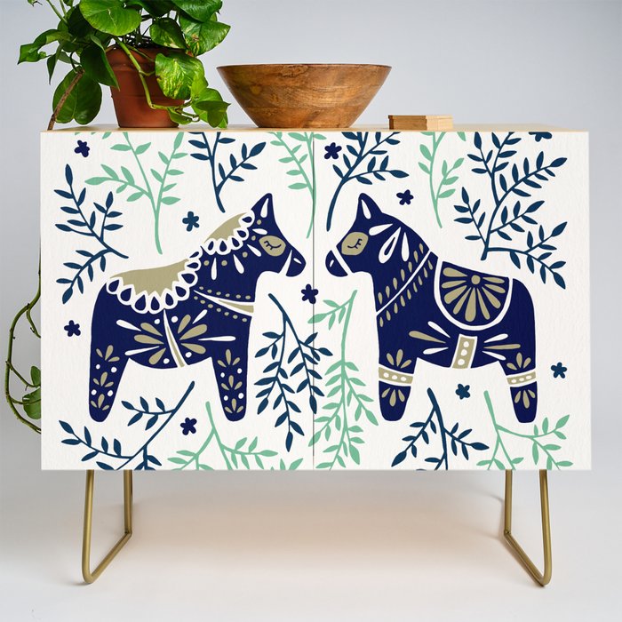 Swedish Dala Horse - Navy & Mint Palette Credenza Gallery Image 1
