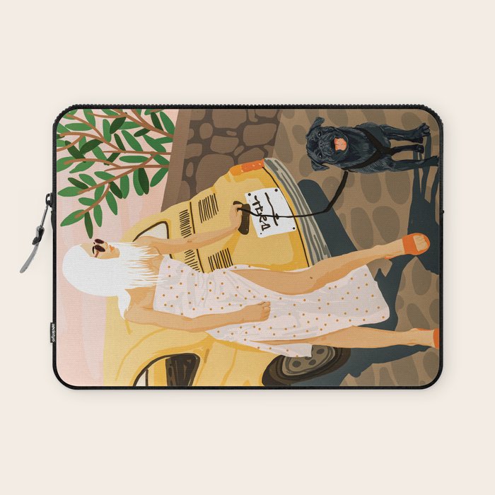 Tour, Pet Dog Walk, Italy Summer Fashion Woman, Animal Illustration, Travel Bohemian Cooper Painting Laptop Sleeve Gallery Image 1