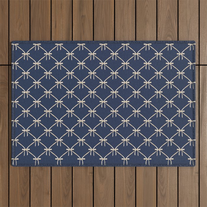 Bows & Ribbons Pattern XLII Dark Navy Blue Outdoor Rug Gallery Image 1