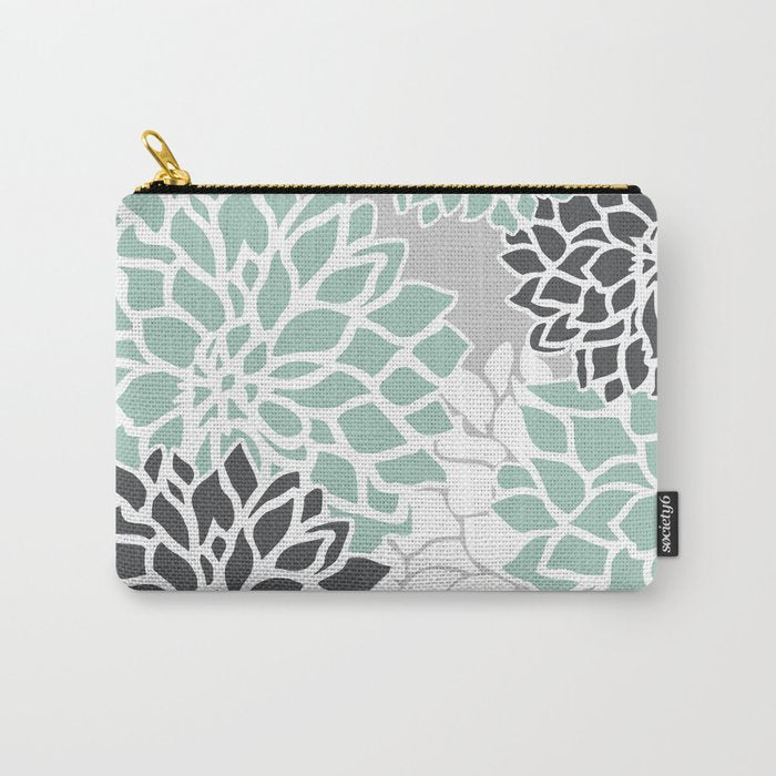 Flower Blooms, Teal and Grey Carry All Pouch Gallery Image 1