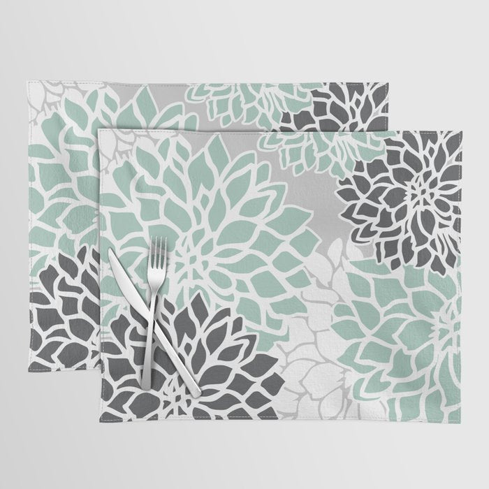 Flower Blooms, Teal and Grey Placemat Gallery Image 1