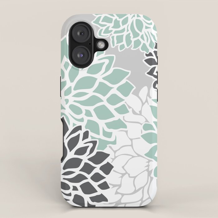 Flower Blooms, Teal and Grey iPhone Case Gallery Image 1