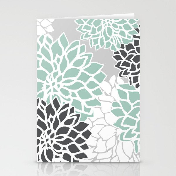 Flower Blooms, Teal and Grey Stationery Card Gallery Image 1